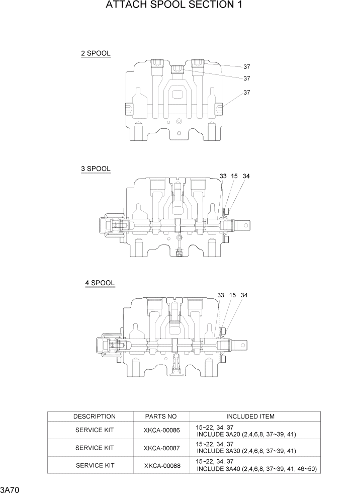 Схема запчастей Hyundai 35/40/45D-7 - PAGE 3A70 ATTACH SPOOL SECTION 1 ГИДРАВЛИЧЕСКАЯ СИСТЕМА