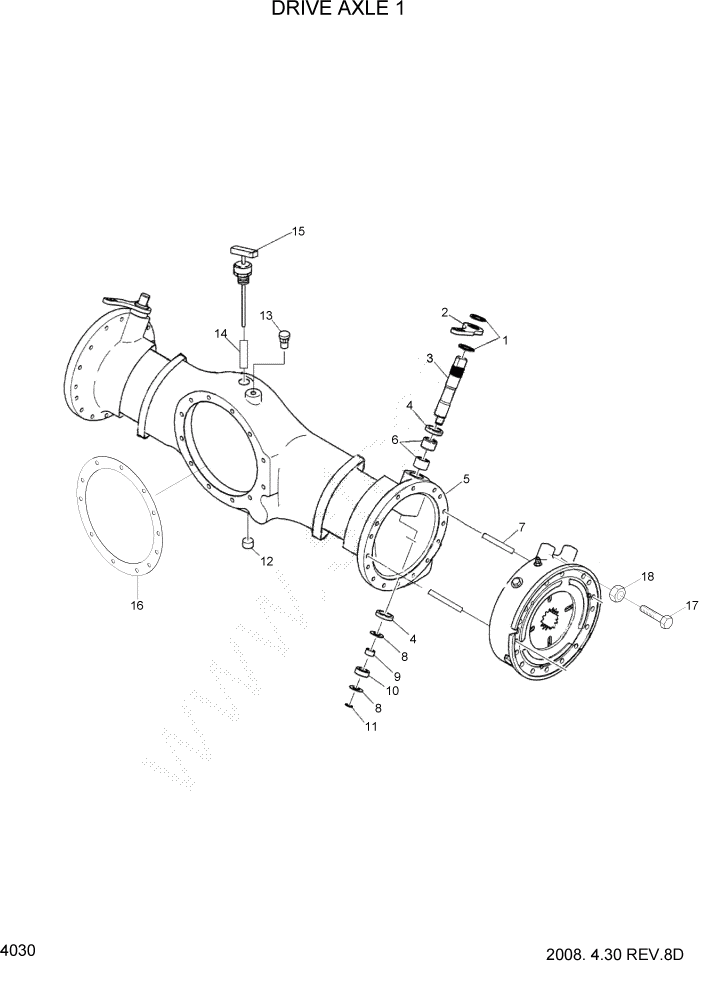 Схема запчастей Hyundai 35/40/45D-7 - PAGE 4030 DRIVE AXLE 1 СИЛОВАЯ СИСТЕМА