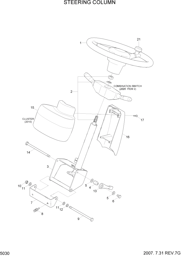 Схема запчастей Hyundai 35/40/45D-7 - PAGE 5030 STEERING COLUMN СИСТЕМА УПРАВЛЕНИЯ