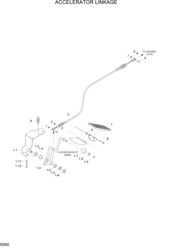 Схема запчастей Hyundai 35/40/45D-7 - PAGE 5060 ACCELERATOR LINKAGE СИСТЕМА УПРАВЛЕНИЯ