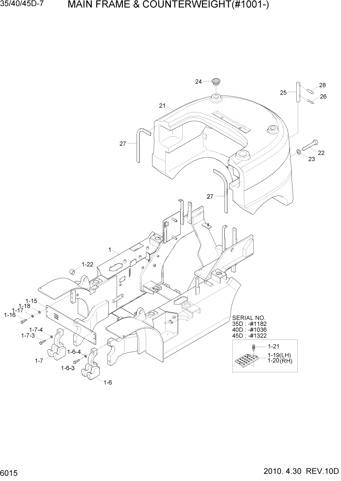 Схема запчастей Hyundai 35/40/45D-7 - PAGE 6015 MAIN FRAME & COUNTERWEIGHT(#1001-) СТРУКТУРА