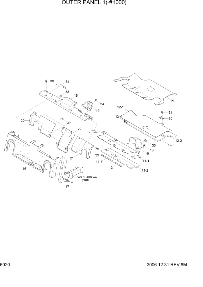 Схема запчастей Hyundai 35/40/45D-7 - PAGE 6020 OUTER PANEL 1(-#1000) СТРУКТУРА