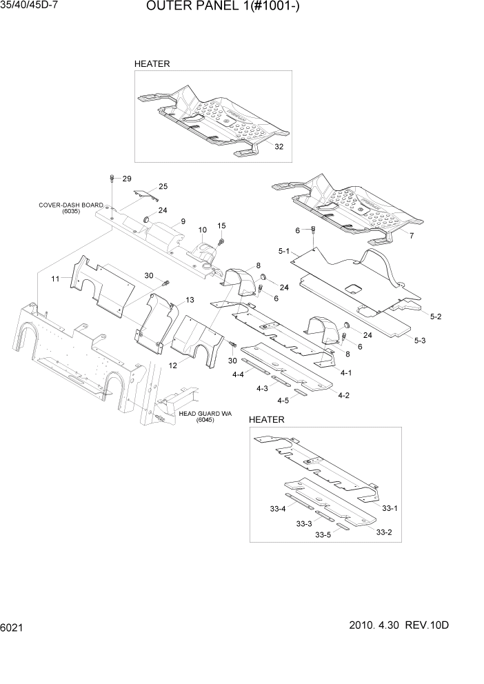 Схема запчастей Hyundai 35/40/45D-7 - PAGE 6021 OUTER PANEL 1(#1001-) СТРУКТУРА