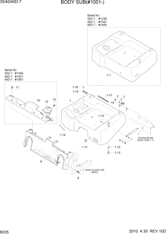 Схема запчастей Hyundai 35/40/45D-7 - PAGE 6035 BODY SUB(#1001-) СТРУКТУРА