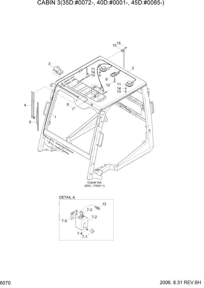 Схема запчастей Hyundai 35/40/45D-7 - PAGE 6070 CABIN 3 СТРУКТУРА