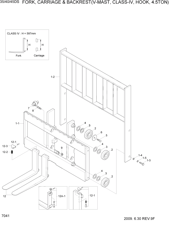 Схема запчастей Hyundai 35/40/45D-7 - PAGE 7041 FORK,CARR & BKR(V-MAST,C-IV,HOOK,4.5T) РАБОЧЕЕ ОБОРУДОВАНИЕ