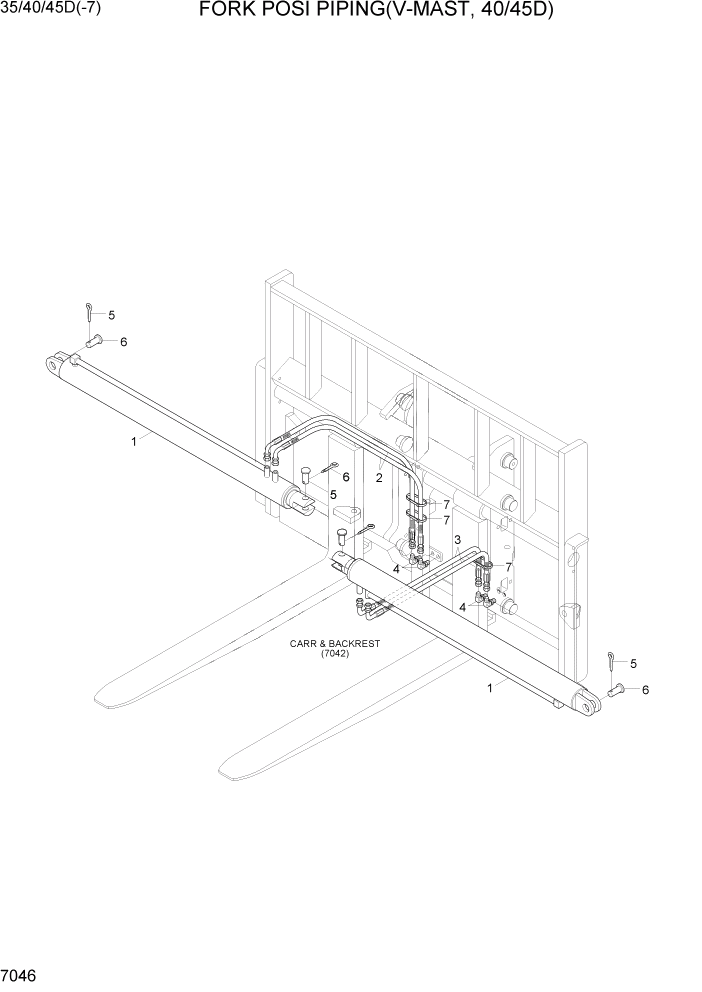 Схема запчастей Hyundai 35/40/45D-7 - PAGE 7046 FORK POSI PIPING(V-MAST, 40/45D) РАБОЧЕЕ ОБОРУДОВАНИЕ