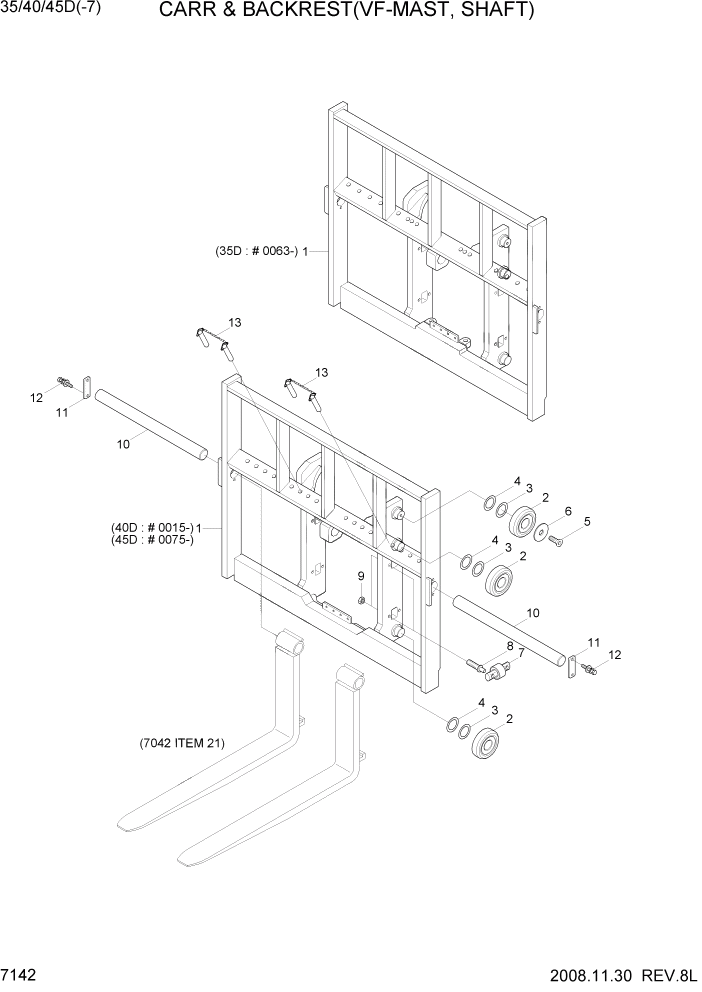 Схема запчастей Hyundai 35/40/45D-7 - PAGE 7142 CARR & BKR(VF-MAST, SHAFT) РАБОЧЕЕ ОБОРУДОВАНИЕ