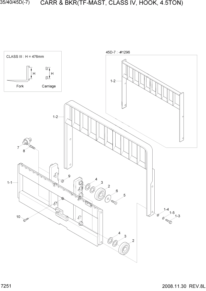 Схема запчастей Hyundai 35/40/45D-7 - PAGE 7251 CARR & BKR(TF-MAST,C-IV,HOOK,4.5TON) РАБОЧЕЕ ОБОРУДОВАНИЕ