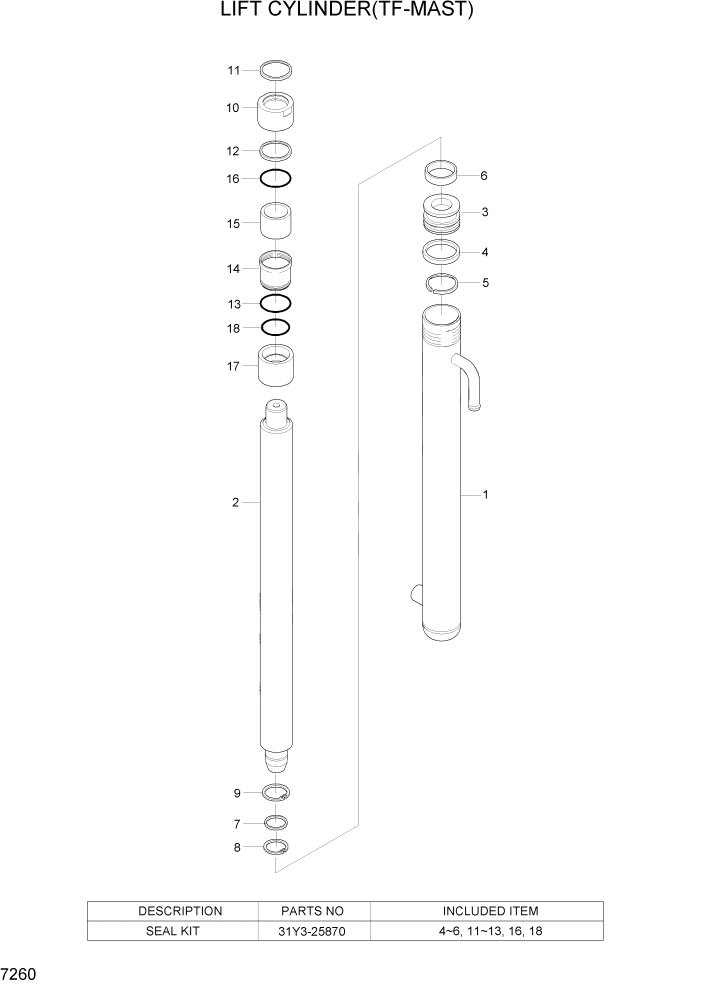 Схема запчастей Hyundai 35/40/45D-7 - PAGE 7260 LIFT CYLINDER(TF-MAST) РАБОЧЕЕ ОБОРУДОВАНИЕ