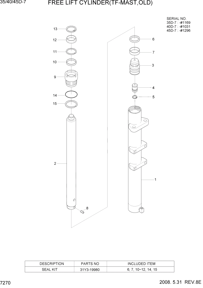 Схема запчастей Hyundai 35/40/45D-7 - PAGE 7270 FREE LIFT CYLINDER(TF-MAST,OLD) РАБОЧЕЕ ОБОРУДОВАНИЕ