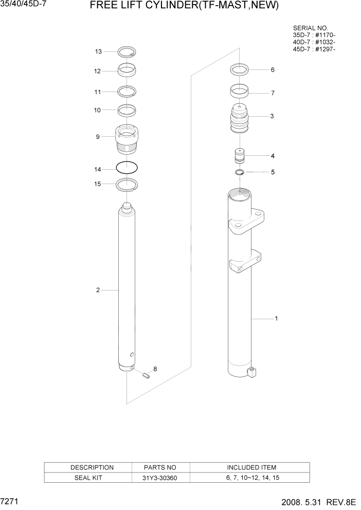 Схема запчастей Hyundai 35/40/45D-7 - PAGE 7271 FREE LIFT CYLINDER(TF-MAST,NEW) РАБОЧЕЕ ОБОРУДОВАНИЕ