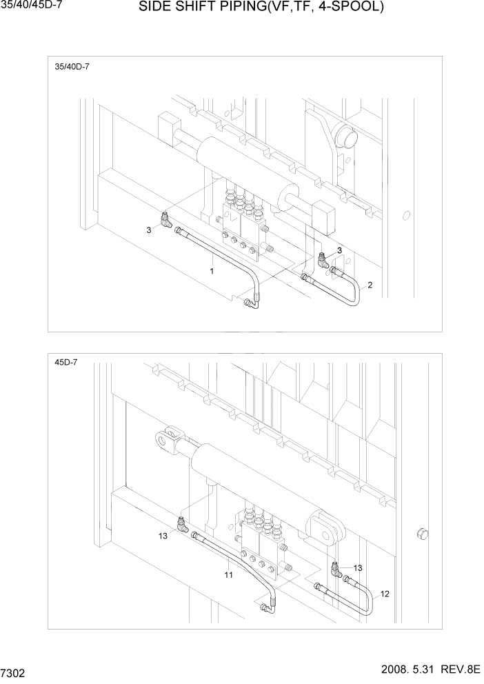 Схема запчастей Hyundai 35/40/45D-7 - PAGE 7302 SIDE SHIFT PIPING(TF-MAST,4-SPOOL) РАБОЧЕЕ ОБОРУДОВАНИЕ