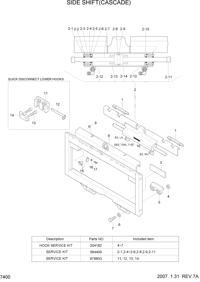 Схема запчастей Hyundai 35/40/45D-7 - PAGE 7400 SIDE SHIFT(CASCADE) РАБОЧЕЕ ОБОРУДОВАНИЕ