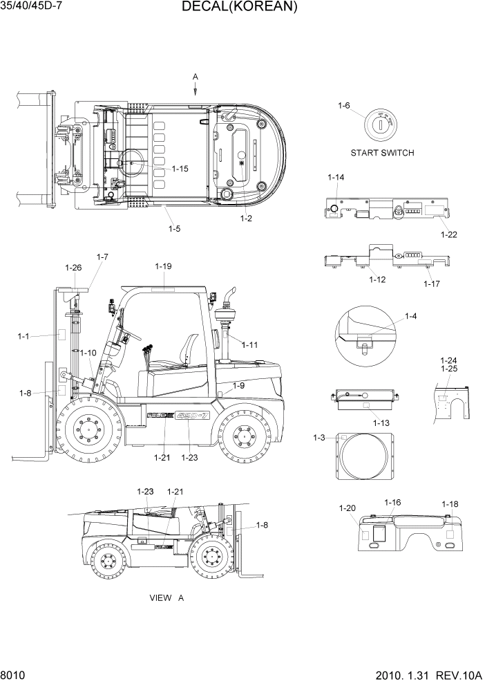 Схема запчастей Hyundai 35/40/45D-7 - PAGE 8010 DECAL(KOREAN) ДРУГИЕ ЧАСТИ