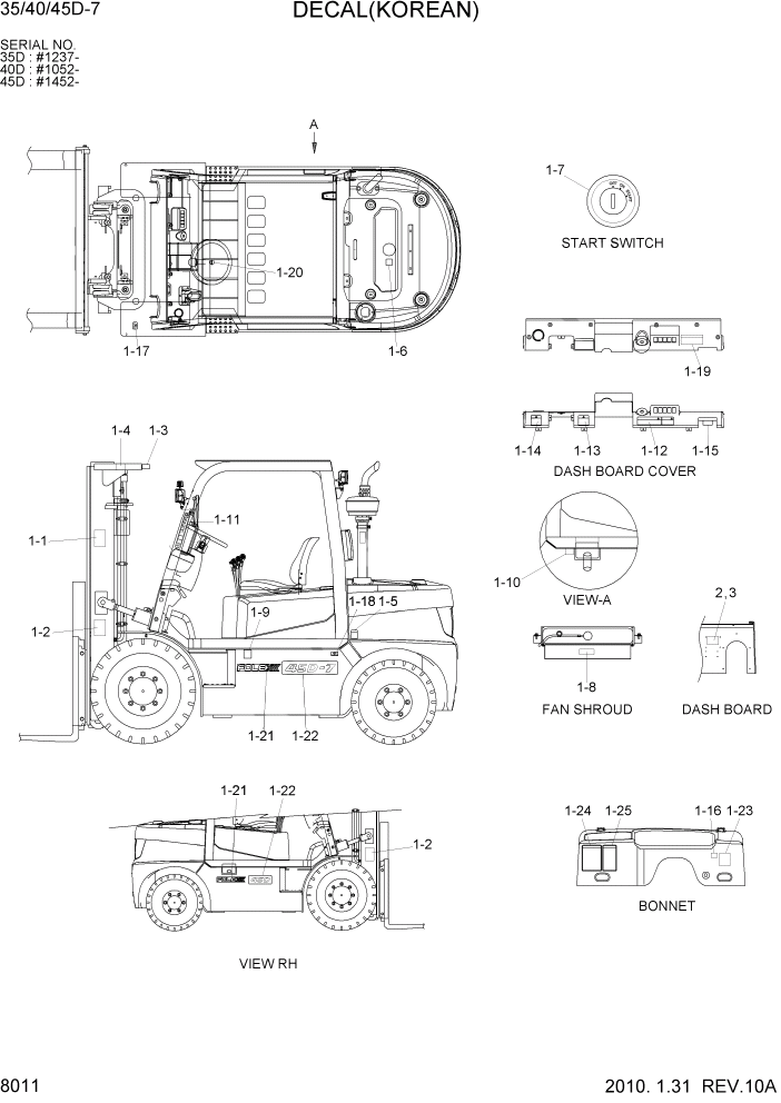 Схема запчастей Hyundai 35/40/45D-7 - PAGE 8011 DECAL(KOREAN) ДРУГИЕ ЧАСТИ