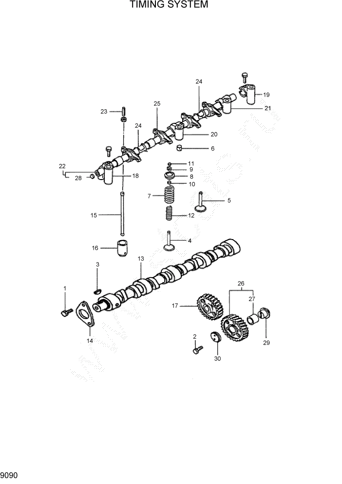 Схема запчастей Hyundai 35/40/45D-7 - PAGE 9090 TIMING BELT ДВИГАТЕЛЬ БАЗА (- # 1000)