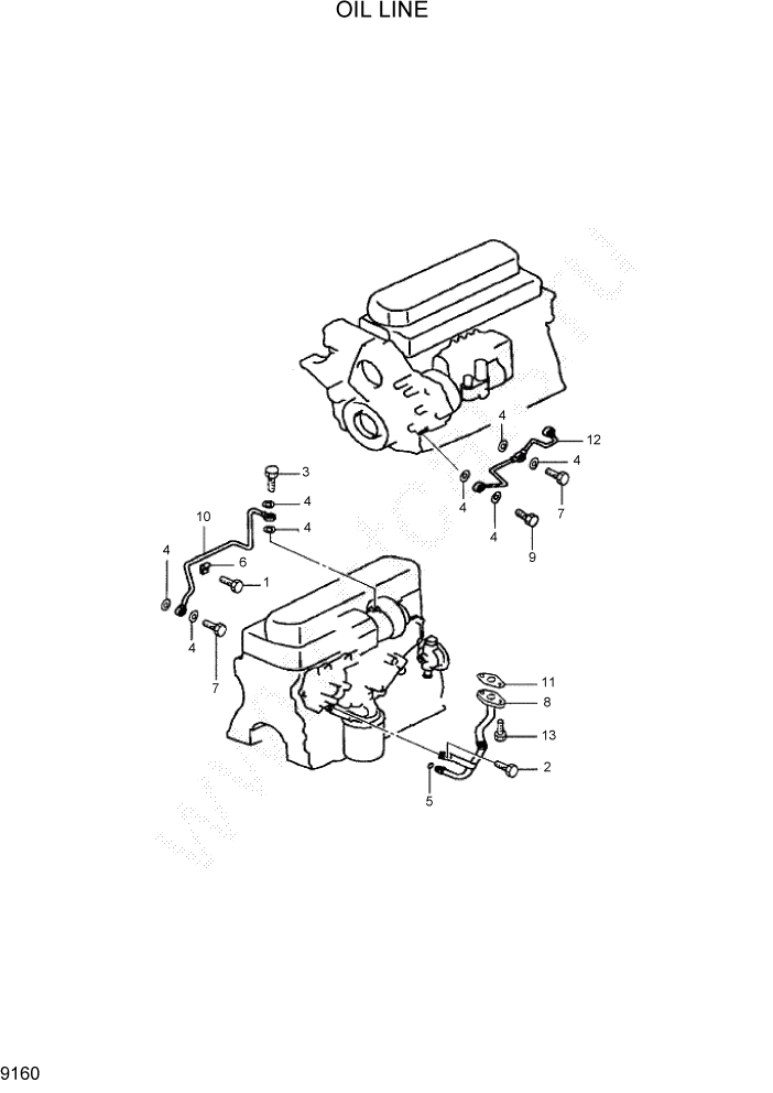 Схема запчастей Hyundai 35/40/45D-7 - PAGE 9160 OIL LINE ДВИГАТЕЛЬ БАЗА (- # 1000)