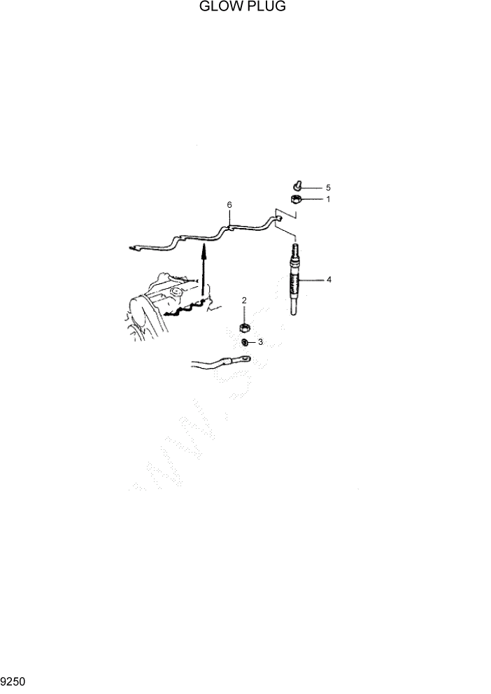 Схема запчастей Hyundai 35/40/45D-7 - PAGE 9250 GLOW PLUG ДВИГАТЕЛЬ БАЗА (- # 1000)