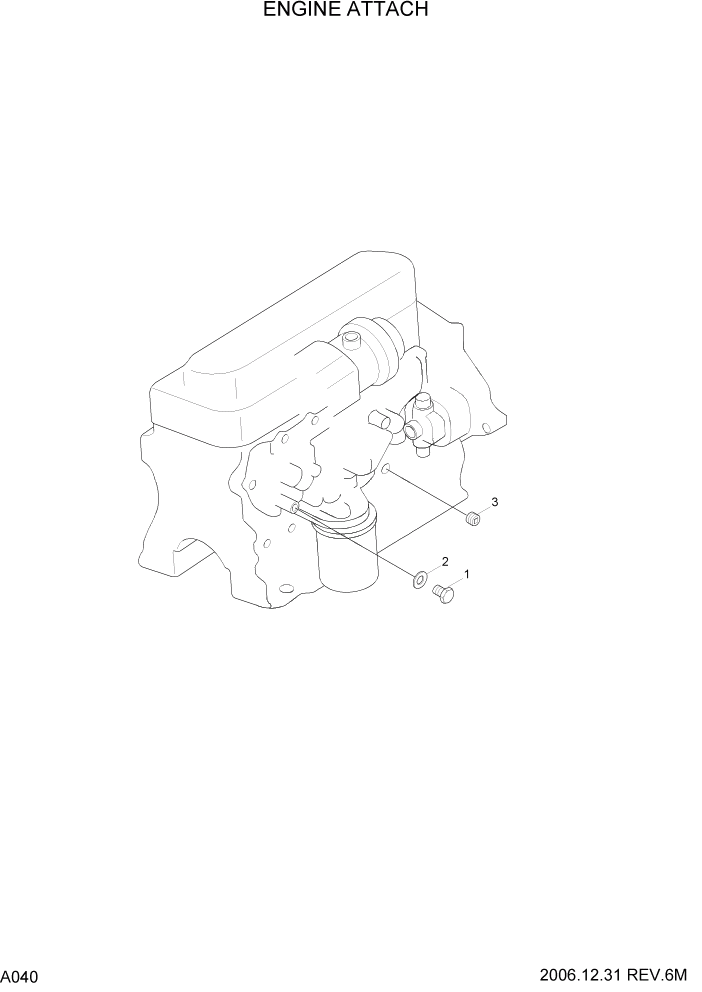 Схема запчастей Hyundai 35/40/45D-7 - PAGE A040 ENGINE ATTACH ДВИГАТЕЛЬ БАЗА (# 1001)