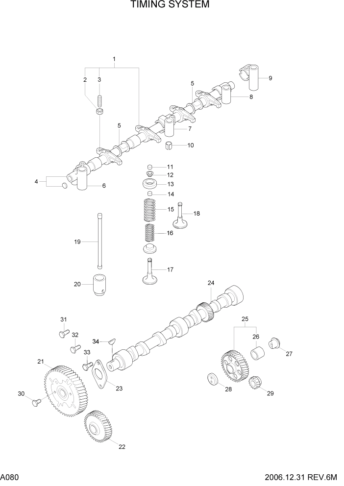 Схема запчастей Hyundai 35/40/45D-7 - PAGE A080 TIMING SYSTEM ДВИГАТЕЛЬ БАЗА (# 1001)