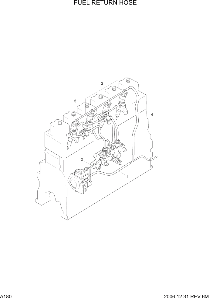 Схема запчастей Hyundai 35/40/45D-7 - PAGE A180 FUEL RETURN HOSE ДВИГАТЕЛЬ БАЗА (# 1001)