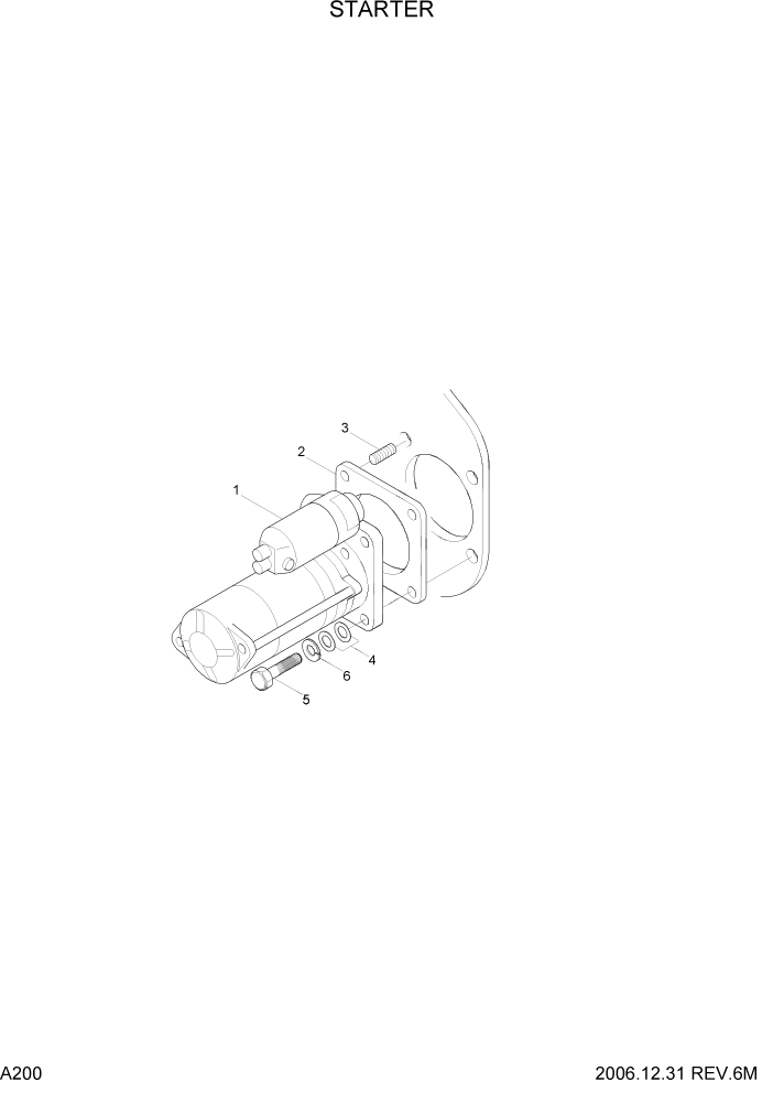 Схема запчастей Hyundai 35/40/45D-7 - PAGE A200 STARTER ДВИГАТЕЛЬ БАЗА (# 1001)