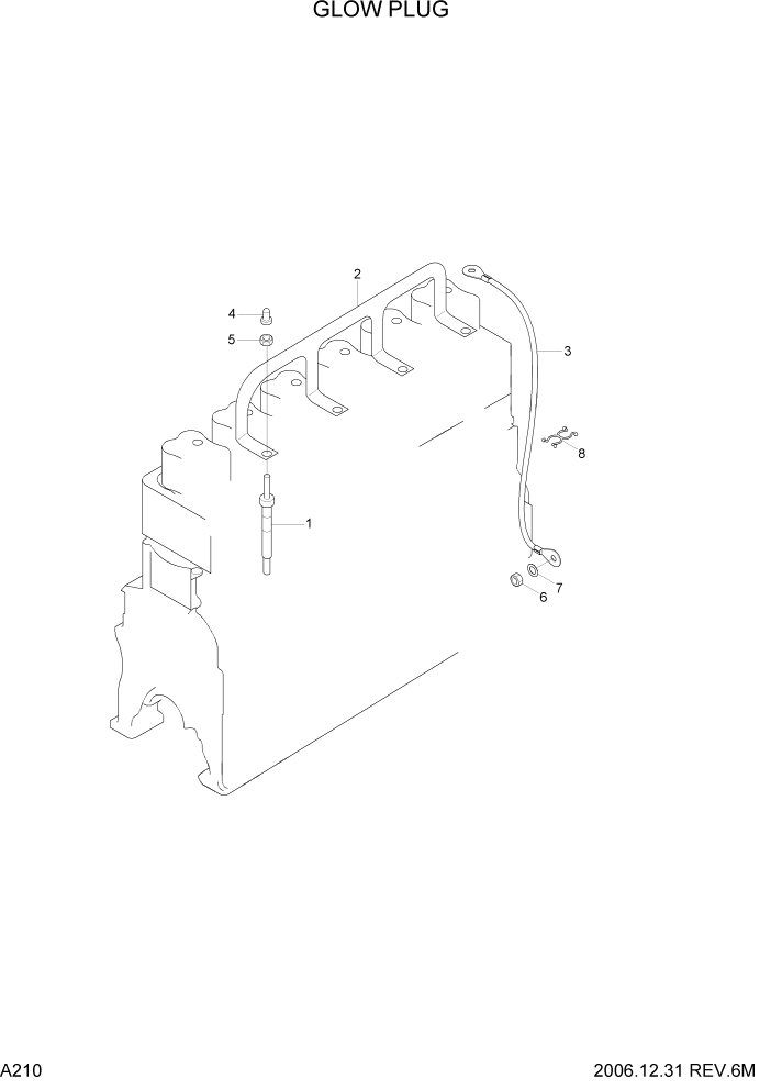 Схема запчастей Hyundai 35/40/45D-7 - PAGE A210 GLOW PLUG ДВИГАТЕЛЬ БАЗА (# 1001)