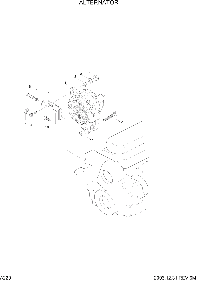 Схема запчастей Hyundai 35/40/45D-7 - PAGE A220 ALTERNATOR ДВИГАТЕЛЬ БАЗА (# 1001)