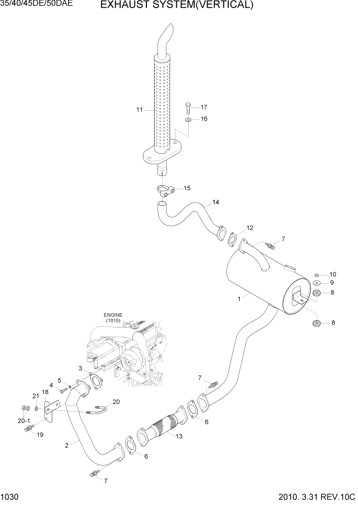 Схема запчастей Hyundai 35DE/40DE/45DE-7/50D-7AE - PAGE 1030 EXHAUST SYSTEM(VERTICAL) СИСТЕМА ДВИГАТЕЛЯ