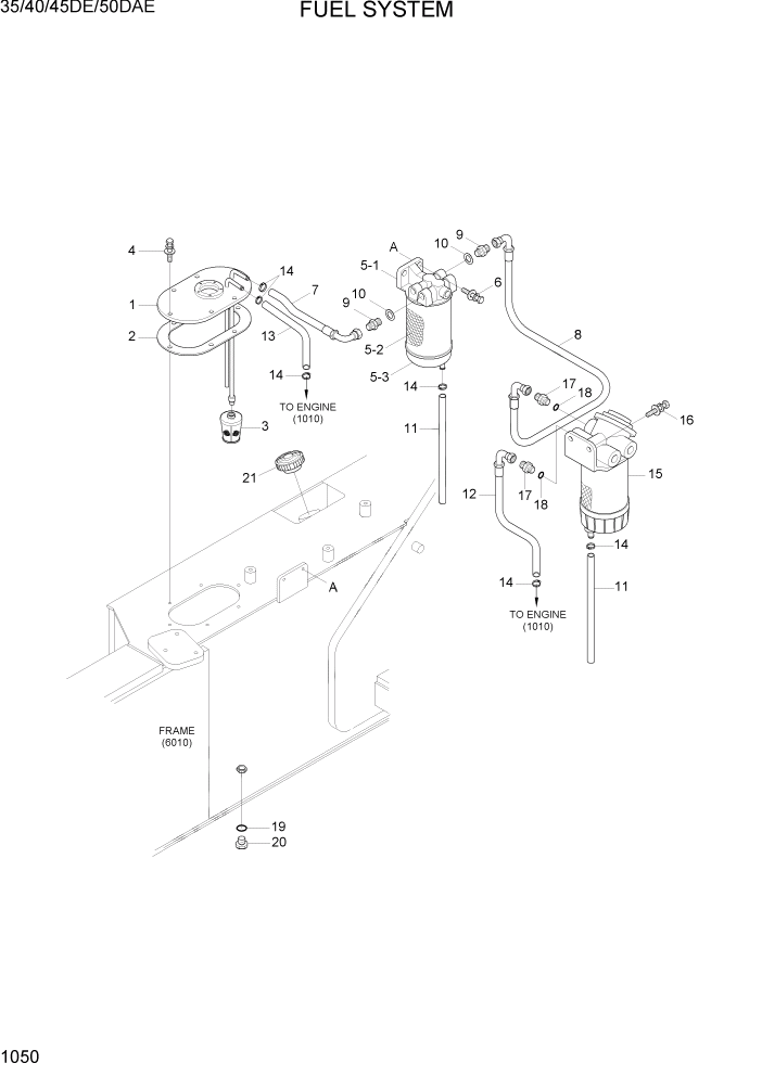 Схема запчастей Hyundai 35DE/40DE/45DE-7/50D-7AE - PAGE 1050 FUEL SYSTEM СИСТЕМА ДВИГАТЕЛЯ