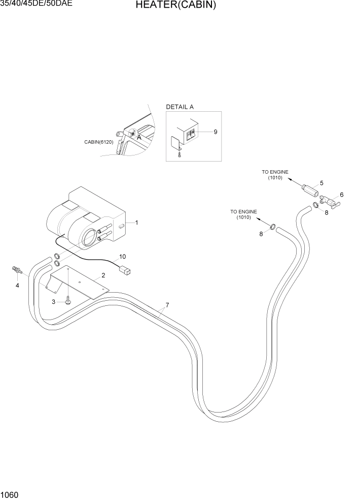 Схема запчастей Hyundai 35DE/40DE/45DE-7/50D-7AE - PAGE 1060 HEATER(CABIN) СИСТЕМА ДВИГАТЕЛЯ