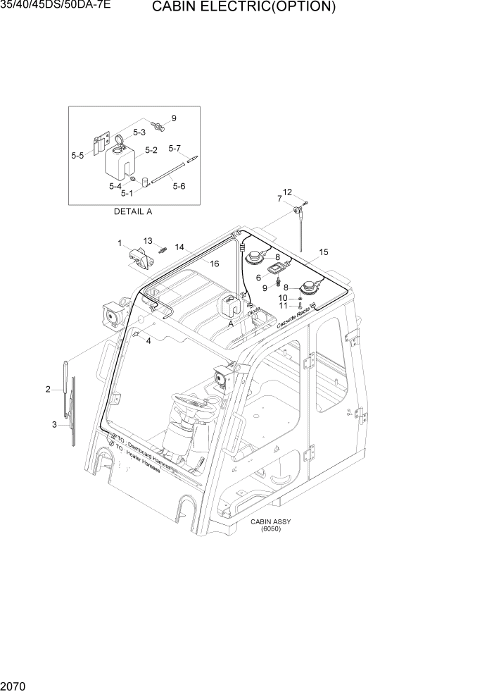 Схема запчастей Hyundai 35DE/40DE/45DE-7/50D-7AE - PAGE 2070 CABIN ELECTRIC(OPTION) ЭЛЕКТРИЧЕСКАЯ СИСТЕМА