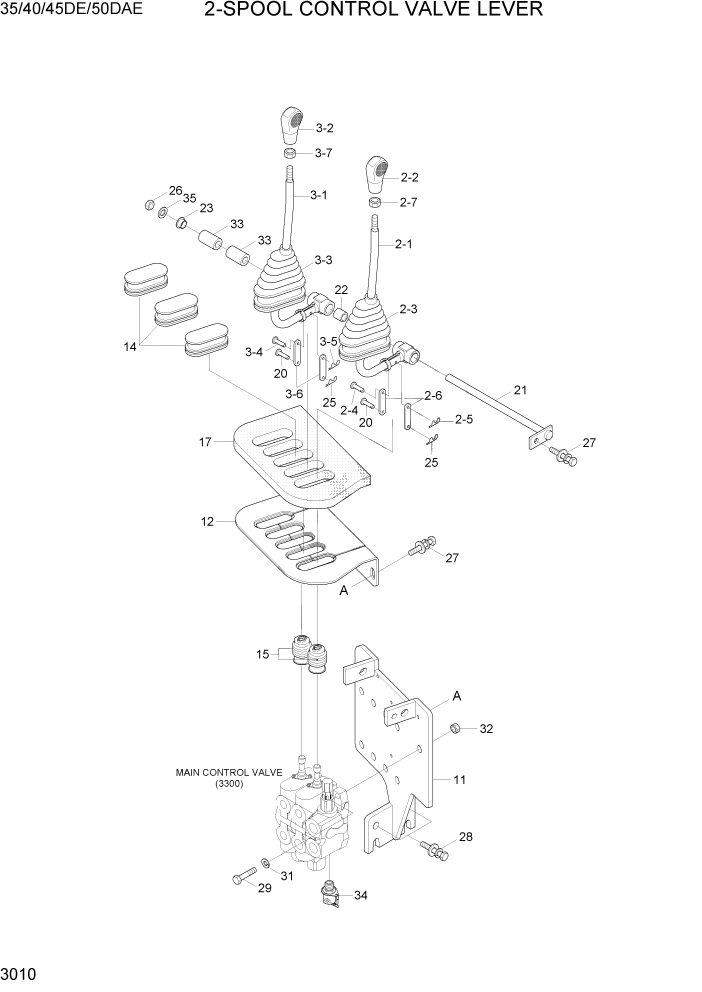 Схема запчастей Hyundai 35DE/40DE/45DE-7/50D-7AE - PAGE 3010 2-SPOOL CONTROL VALVE LEVER ГИДРАВЛИЧЕСКАЯ СИСТЕМА