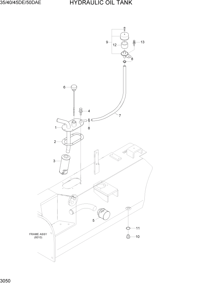 Схема запчастей Hyundai 35DE/40DE/45DE-7/50D-7AE - PAGE 3050 HYDRAULIC OIL TANK ГИДРАВЛИЧЕСКАЯ СИСТЕМА