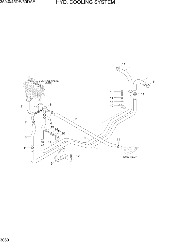 Схема запчастей Hyundai 35DE/40DE/45DE-7/50D-7AE - PAGE 3060 HYD.COOLING SYSTEM ГИДРАВЛИЧЕСКАЯ СИСТЕМА