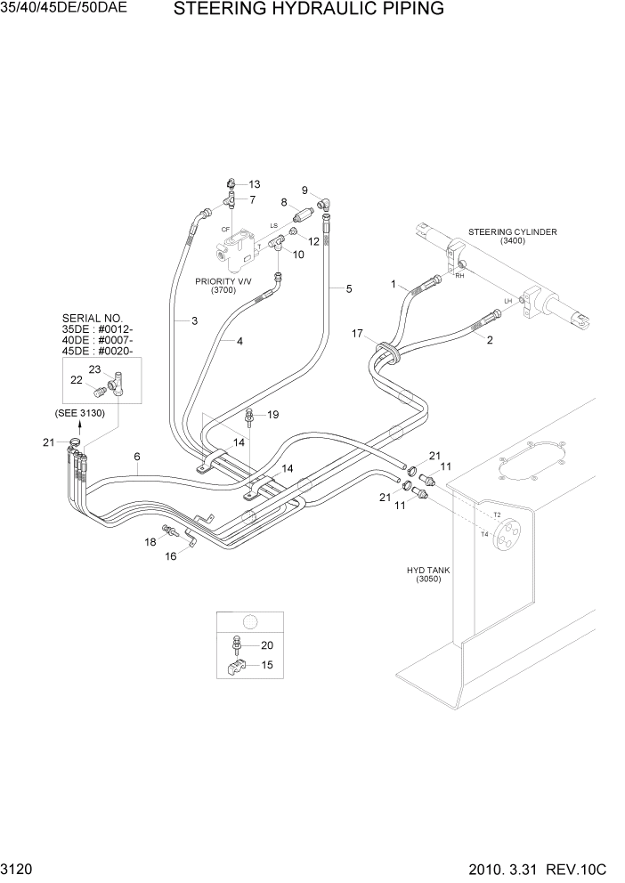 Схема запчастей Hyundai 35DE/40DE/45DE-7/50D-7AE - PAGE 3120 STEERING HYDRAULIC PIPING ГИДРАВЛИЧЕСКАЯ СИСТЕМА