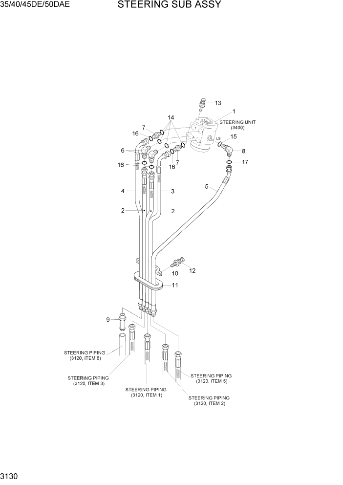 Схема запчастей Hyundai 35DE/40DE/45DE-7/50D-7AE - PAGE 3130 STEERING SUB ASSY ГИДРАВЛИЧЕСКАЯ СИСТЕМА