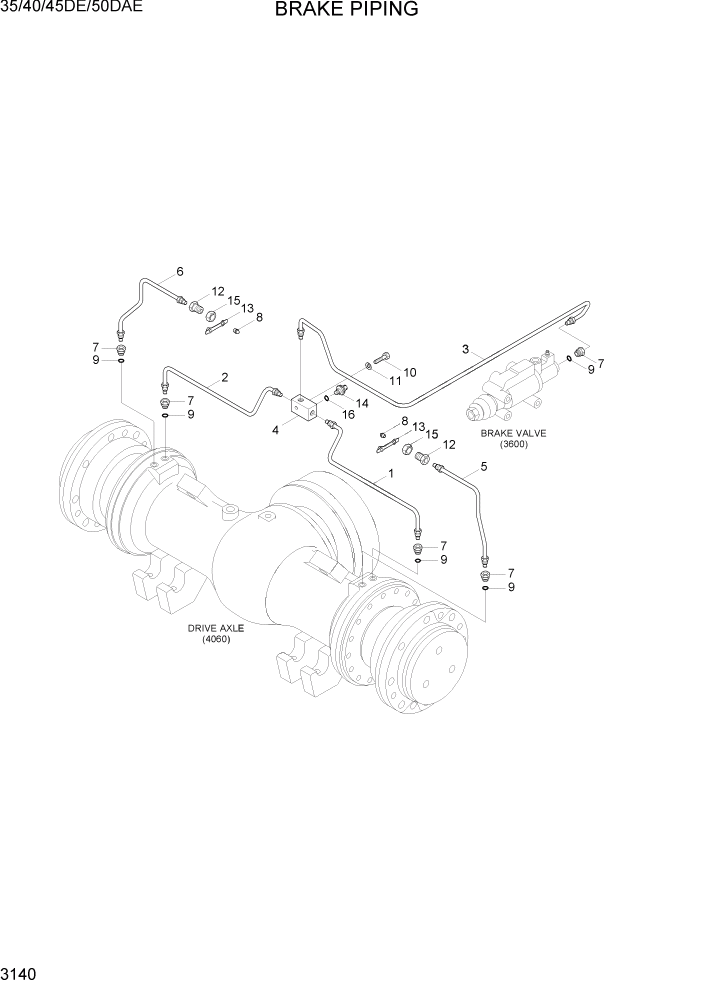 Схема запчастей Hyundai 35DE/40DE/45DE-7/50D-7AE - PAGE 3140 BRAKE PIPING ГИДРАВЛИЧЕСКАЯ СИСТЕМА