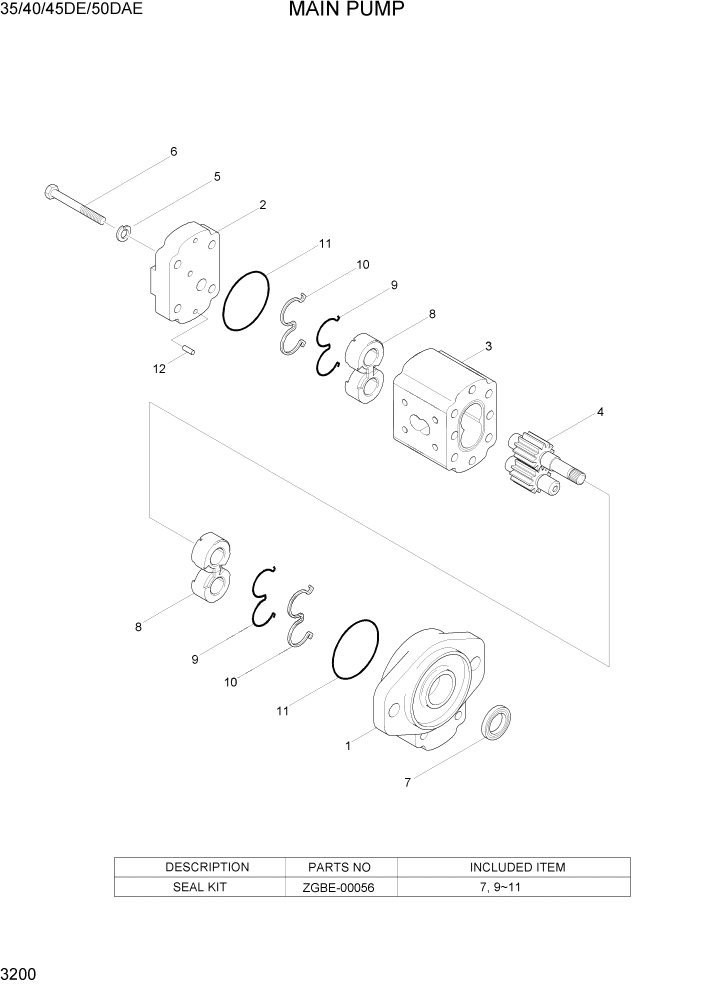 Схема запчастей Hyundai 35DE/40DE/45DE-7/50D-7AE - PAGE 3200 MAIN PUMP ГИДРАВЛИЧЕСКАЯ СИСТЕМА