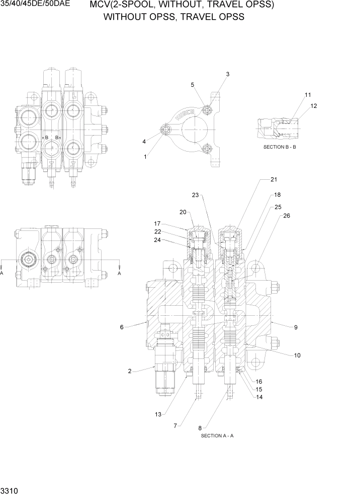 Схема запчастей Hyundai 35DE/40DE/45DE-7/50D-7AE - PAGE 3310 MCV(2-SPOOL, WITHOUT, TRAVEL OPSS) ГИДРАВЛИЧЕСКАЯ СИСТЕМА