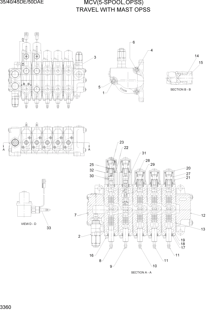 Схема запчастей Hyundai 35DE/40DE/45DE-7/50D-7AE - PAGE 3360 MCV(5-SPOOL, OPSS) ГИДРАВЛИЧЕСКАЯ СИСТЕМА