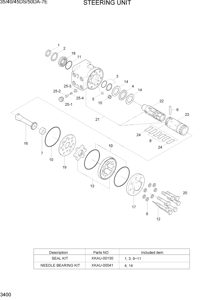 Схема запчастей Hyundai 35DE/40DE/45DE-7/50D-7AE - PAGE 3400 STEERING UNIT ГИДРАВЛИЧЕСКАЯ СИСТЕМА