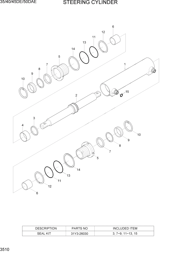 Схема запчастей Hyundai 35DE/40DE/45DE-7/50D-7AE - PAGE 3510 STEERING CYLINDER ГИДРАВЛИЧЕСКАЯ СИСТЕМА