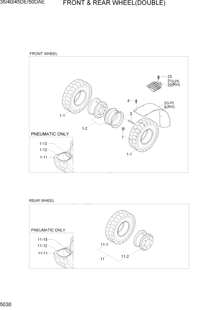 Схема запчастей Hyundai 35DE/40DE/45DE-7/50D-7AE - PAGE 5030 FRONT & REAR WHEEL(DOUBLE) СИСТЕМА УПРАВЛЕНИЯ