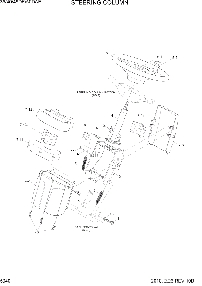 Схема запчастей Hyundai 35DE/40DE/45DE-7/50D-7AE - PAGE 5040 STEERING COLUMN СИСТЕМА УПРАВЛЕНИЯ