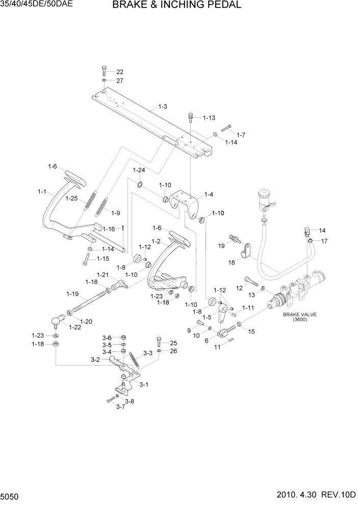 Схема запчастей Hyundai 35DE/40DE/45DE-7/50D-7AE - PAGE 5050 BRAKE & INCHING PEDAL СИСТЕМА УПРАВЛЕНИЯ