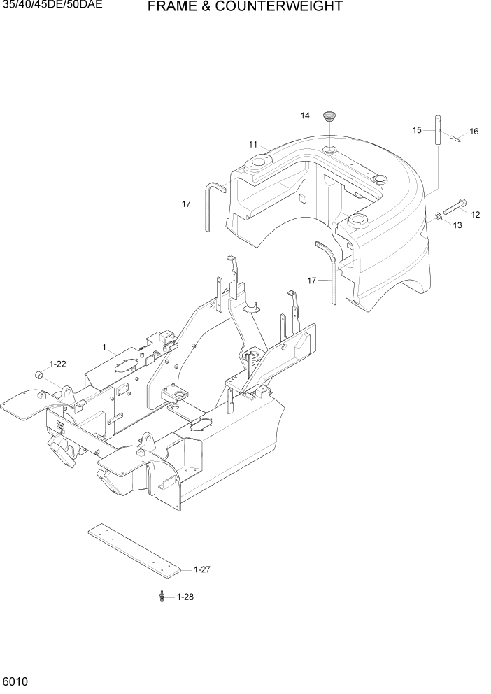 Схема запчастей Hyundai 35DE/40DE/45DE-7/50D-7AE - PAGE 6010 FRAME & COUNTERWEIGHT СТРУКТУРА