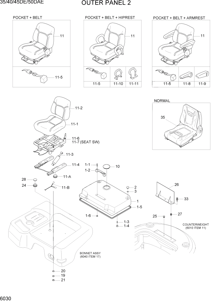 Схема запчастей Hyundai 35DE/40DE/45DE-7/50D-7AE - PAGE 6030 OUTER PANEL 2 СТРУКТУРА