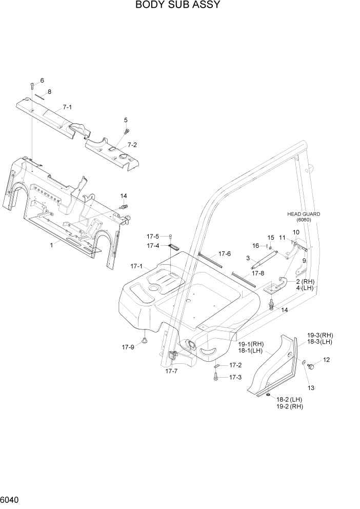 Схема запчастей Hyundai 35DE/40DE/45DE-7/50D-7AE - PAGE 6040 BODY SUB ASSY СТРУКТУРА